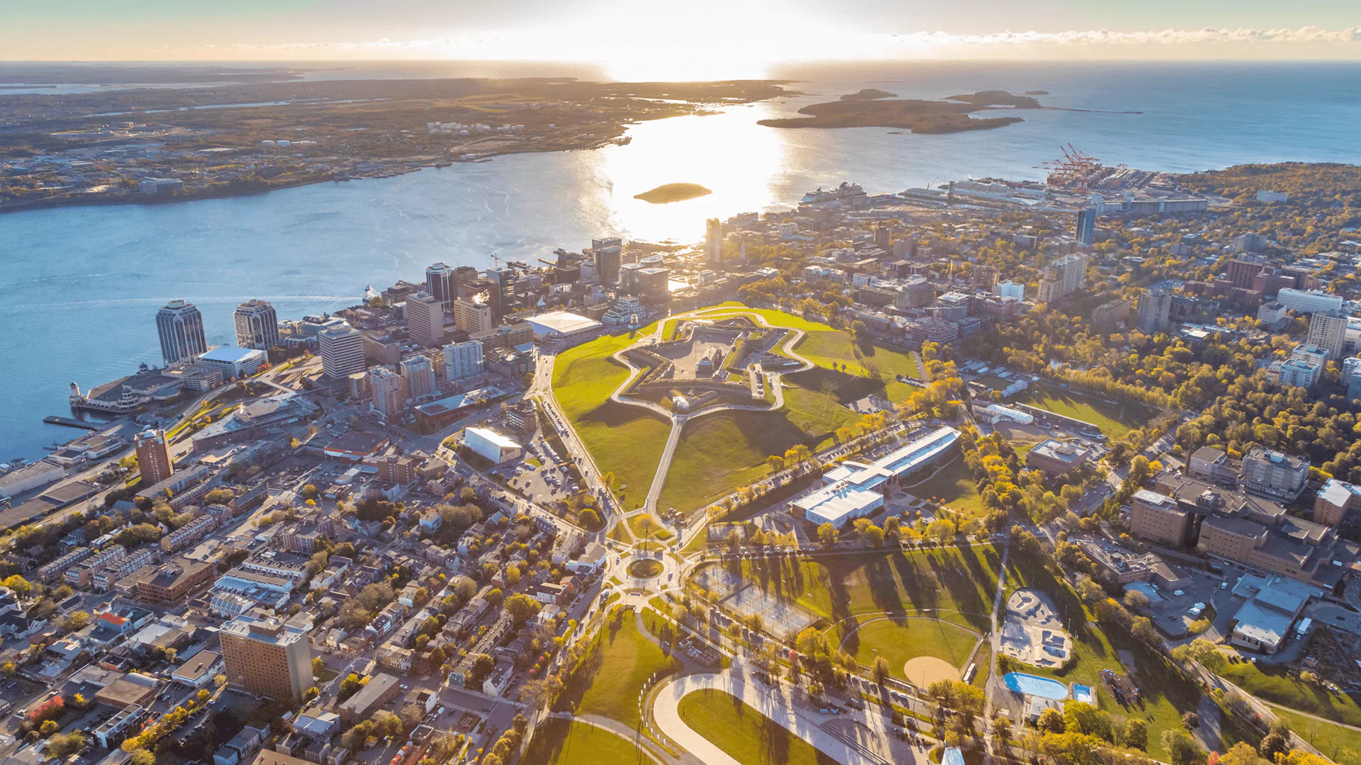 View of Portland Street looking towards Halifax and Halifax Harbour in Downtown Dartmouth.