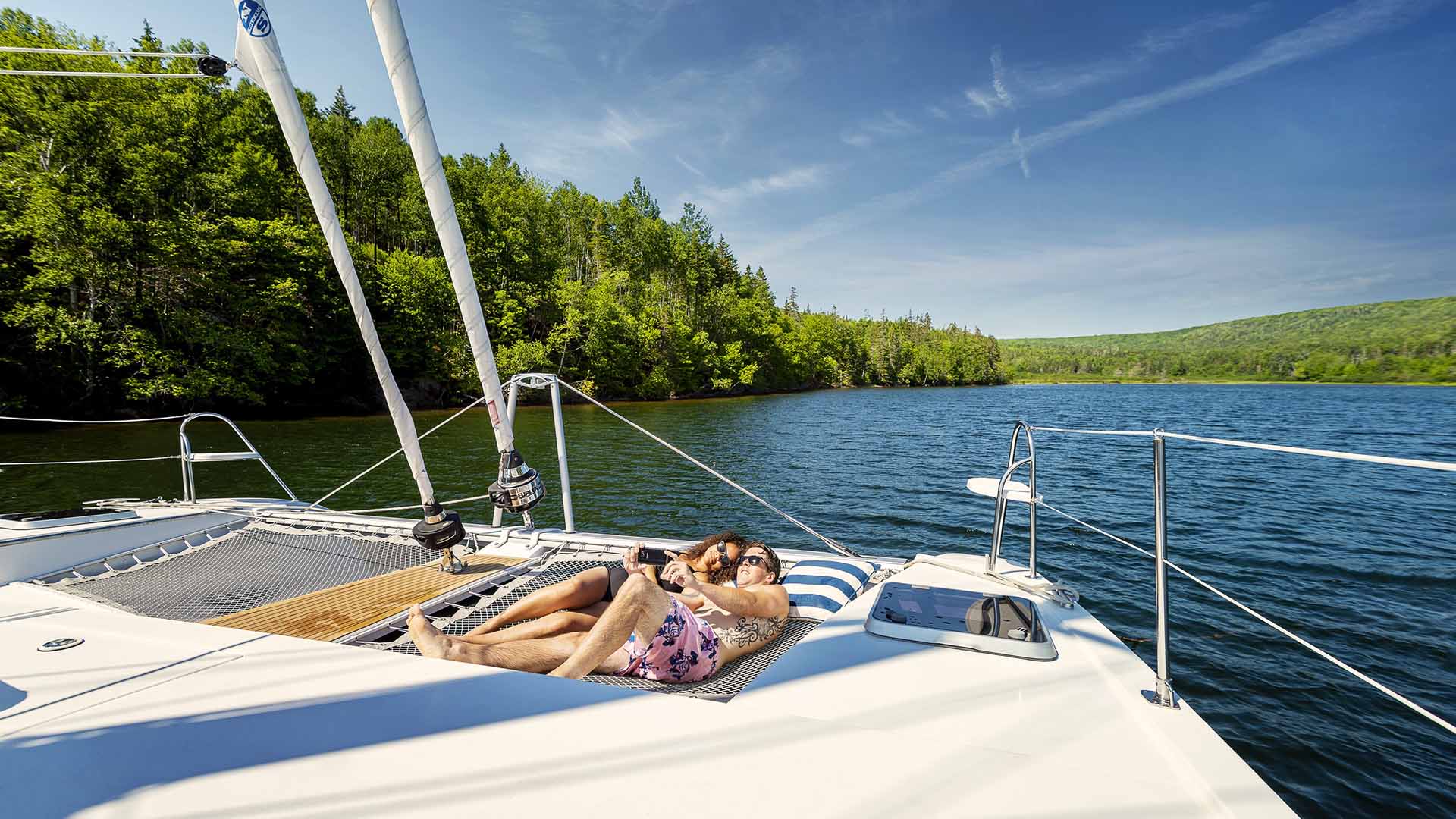 couple taking a photo on a boat
