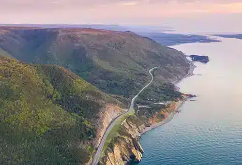 An aerial view of the Cabot Trail in Cape Breton